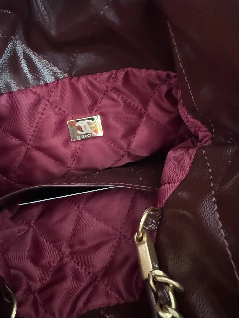 Quilted Shoulder Bag in Burgundy with Gold Hardware